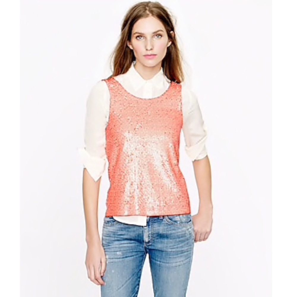 J. Crew Coral/Peach Sequin Tank Tee Top